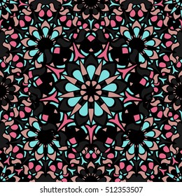 Elegant seamless pattern with floral and Mandala elements. Nice hand-drawn vector illustration