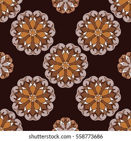 Elegant seamless pattern with floral and Mandala elements. Nice hand-drawn vector illustration