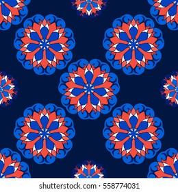 Elegant seamless pattern with floral and Mandala elements. Nice hand-drawn vector illustration