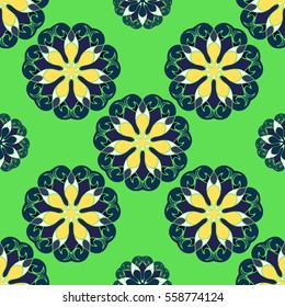 Elegant seamless pattern with floral and Mandala elements. Nice hand-drawn vector illustration