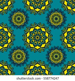 Elegant seamless pattern with floral and Mandala elements. Nice hand-drawn vector illustration