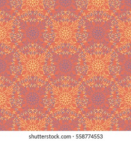 Elegant seamless pattern with floral and Mandala elements. Nice hand-drawn vector illustration