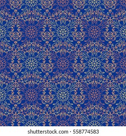 Elegant seamless pattern with floral and Mandala elements. Nice hand-drawn vector illustration