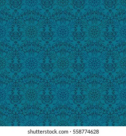 Elegant seamless pattern with floral and Mandala elements. Nice hand-drawn vector illustration