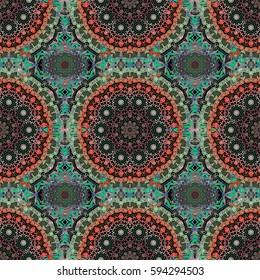 Elegant seamless pattern with floral and Mandala elements. Nice vector hand-drawn illustration.