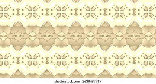 Elegant seamless pattern with floral shapes and star motifs in soft beige tones.