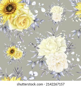 elegant seamless pattern floral with watercolor flower