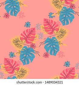 Elegant seamless pattern with flower branch. Scandinavian style background.