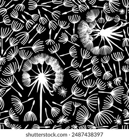 Elegant seamless pattern with flower branch. Scandinavian style vector background. Dandelion seamless pattern. hand drawing. Not AI, Vector illustration.