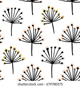 Elegant seamless pattern with flower branch. Scandinavian style vector background. Great for fabric,textile,wallpaper