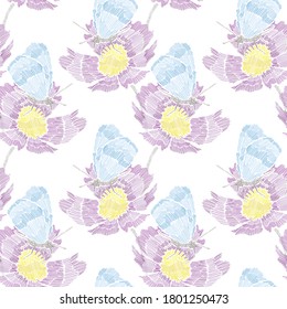 Elegant seamless pattern with flowers and butterflies, design elements. Floral  pattern for invitations, cards, print, gift wrap, manufacturing, textile, fabric, wallpapers. Embroidery style