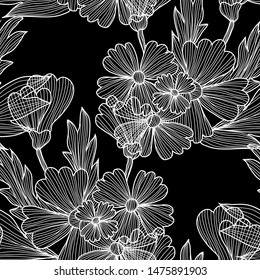 Elegant seamless pattern with flowers, design elements. Floral  pattern for invitations, cards, print, gift wrap, manufacturing, textile, fabric, wallpapers