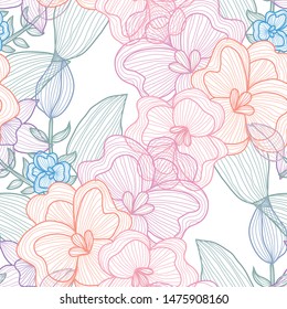 Elegant seamless pattern with flowers, design elements. Floral  pattern for invitations, cards, print, gift wrap, manufacturing, textile, fabric, wallpapers