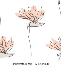 Elegant seamless pattern with flowers, design elements. Floral  pattern for invitations, cards, print, gift wrap, manufacturing, textile, fabric, wallpapers. Continuous line art style