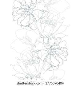 Elegantes, nahtloses Muster mit Blumen, Designelementen. Blumenmuster für Einladungen, Karten, Druck, Geschenkverpackung, Herstellung, Textilien, Gewebe, Wallpaper. Kunststil mit kontinuierlicher Linie
