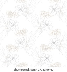 Elegant seamless pattern with flowers, design elements. Floral  pattern for invitations, cards, print, gift wrap, manufacturing, textile, fabric, wallpapers. Continuous line art style