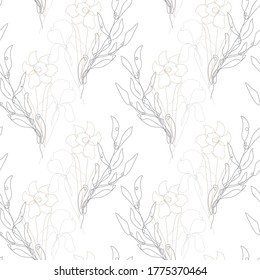 Elegant seamless pattern with flowers, design elements. Floral  pattern for invitations, cards, print, gift wrap, manufacturing, textile, fabric, wallpapers. Continuous line art style