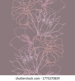 Elegant seamless pattern with flowers, design elements. Floral  pattern for invitations, cards, print, gift wrap, manufacturing, textile, fabric, wallpapers. Continuous line art style