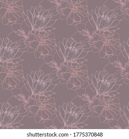 Elegantes, nahtloses Muster mit Blumen, Designelementen. Blumenmuster für Einladungen, Karten, Druck, Geschenkverpackung, Herstellung, Textilien, Gewebe, Wallpaper. Kunststil mit kontinuierlicher Linie