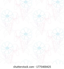 Elegant seamless pattern with flowers, design elements. Floral  pattern for invitations, cards, print, gift wrap, manufacturing, textile, fabric, wallpapers. Continuous line art style