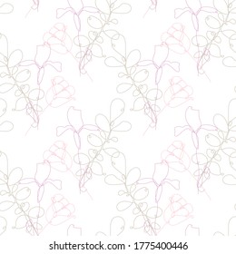Diseño elegante y sin fisuras con flores y elementos de diseño. Patrón floral para invitaciones, tarjetas, impresiones, envoltura de regalo, manufactura, textiles, tela, papel pintado. Estilo de arte de línea continuo