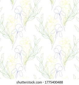 Elegant seamless pattern with flowers, design elements. Floral  pattern for invitations, cards, print, gift wrap, manufacturing, textile, fabric, wallpapers. Continuous line art style