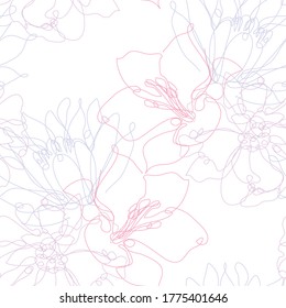 Elegant seamless pattern with flowers, design elements. Floral  pattern for invitations, cards, print, gift wrap, manufacturing, textile, fabric, wallpapers. Continuous line art style