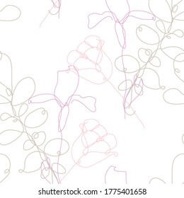 Elegant seamless pattern with flowers, design elements. Floral  pattern for invitations, cards, print, gift wrap, manufacturing, textile, fabric, wallpapers. Continuous line art style