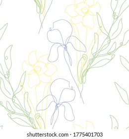 Elegant seamless pattern with flowers, design elements. Floral  pattern for invitations, cards, print, gift wrap, manufacturing, textile, fabric, wallpapers. Continuous line art style