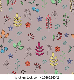 Elegant seamless pattern with flowers and leaf. Floral pattern for fabric and prints. Vector seamless pattern on beige background, Texture Design. 