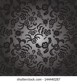 Elegant seamless pattern with flowers on black background