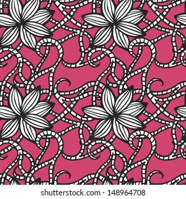 Elegant seamless pattern with  flowers on pink background