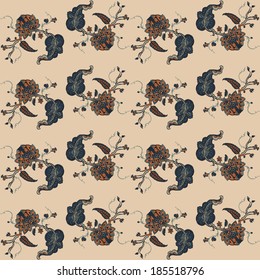 Elegant Seamless pattern with flowers ornament, vector floral illustration in vintage style