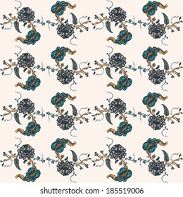 Elegant Seamless pattern with flowers ornament, vector floral illustration in vintage style