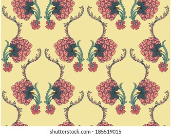 Elegant Seamless pattern with flowers ornament, vector floral illustration in vintage style