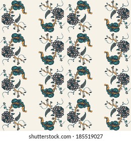 Elegant Seamless pattern with flowers ornament, vector floral illustration in vintage style
