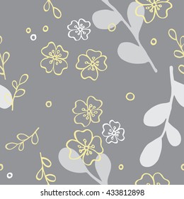 Elegant seamless pattern with flowers and sprigs. 