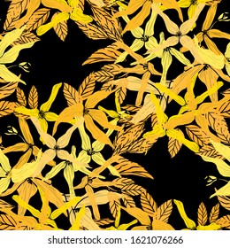 Elegant seamless pattern with forsythia flowers, design elements. Floral  pattern for invitations, cards, print, gift wrap, manufacturing, textile, fabric, wallpapers