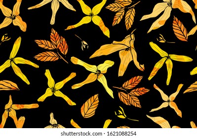 Elegant seamless pattern with forsythia flowers, design elements. Floral  pattern for invitations, cards, print, gift wrap, manufacturing, textile, fabric, wallpapers