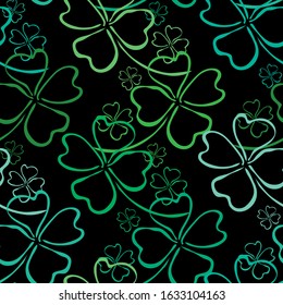 Elegant seamless pattern with four leaf clovers, design elements. Floral pattern for invitations, cards, print, gift wrap, manufacturing, textile, fabric, wallpapers. St Patrick