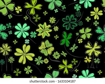 Elegant seamless pattern with four leaf clovers, design elements. Floral pattern for invitations, cards, print, gift wrap, manufacturing, textile, fabric, wallpapers. St Patrick