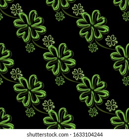 Elegant seamless pattern with four leaf clovers, design elements. Floral pattern for invitations, cards, print, gift wrap, manufacturing, textile, fabric, wallpapers. St Patrick