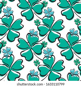Elegant seamless pattern with four leaf clovers, design elements. Floral pattern for invitations, cards, print, gift wrap, manufacturing, textile, fabric, wallpapers. St Patrick