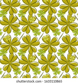 Elegant seamless pattern with four leaf clovers, design elements. Floral pattern for invitations, cards, print, gift wrap, manufacturing, textile, fabric, wallpapers. St Patrick