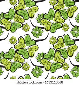 Elegant seamless pattern with four leaf clovers, design elements. Floral pattern for invitations, cards, print, gift wrap, manufacturing, textile, fabric, wallpapers. St Patrick