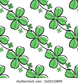 Elegant seamless pattern with four leaf clovers, design elements. Floral pattern for invitations, cards, print, gift wrap, manufacturing, textile, fabric, wallpapers. St Patrick