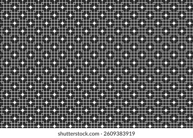 Elegant seamless pattern with a geometric grid and diamond-centered motifs. Ideal for backgrounds, wallpapers, fabrics, and decorative projects with a modern or traditional touch.