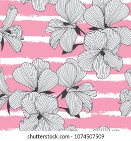 Elegant seamless pattern with geranium flowers, design elements. Floral  pattern for invitations, cards, print, gift wrap, manufacturing, textile, fabric, wallpapers