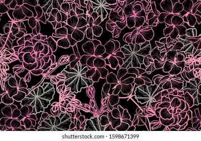 Elegant seamless pattern with geranium flowers, design elements. Floral  pattern for invitations, cards, print, gift wrap, manufacturing, textile, fabric, wallpapers