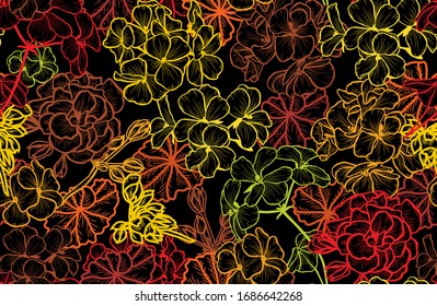 Elegant seamless pattern with geranium flowers, design elements. Floral  pattern for invitations, cards, print, gift wrap, manufacturing, textile, fabric, wallpapers